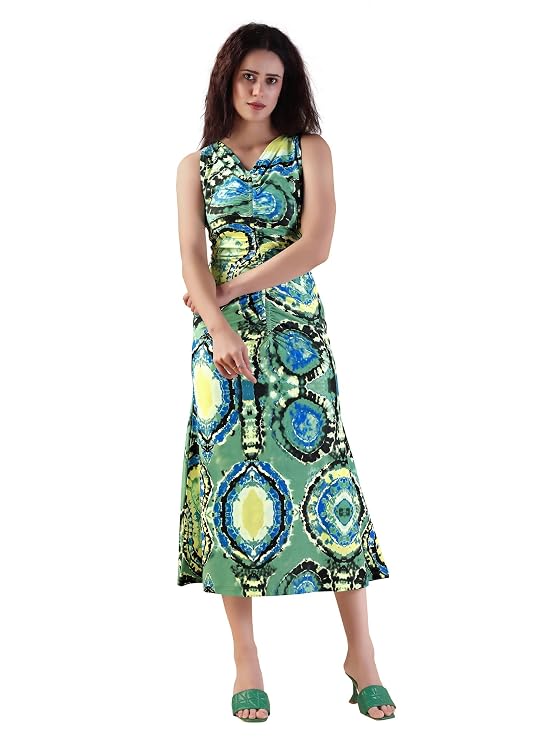 PURVAJA Women’s A-Line Maxi Dress (Wini-200-L_Green)