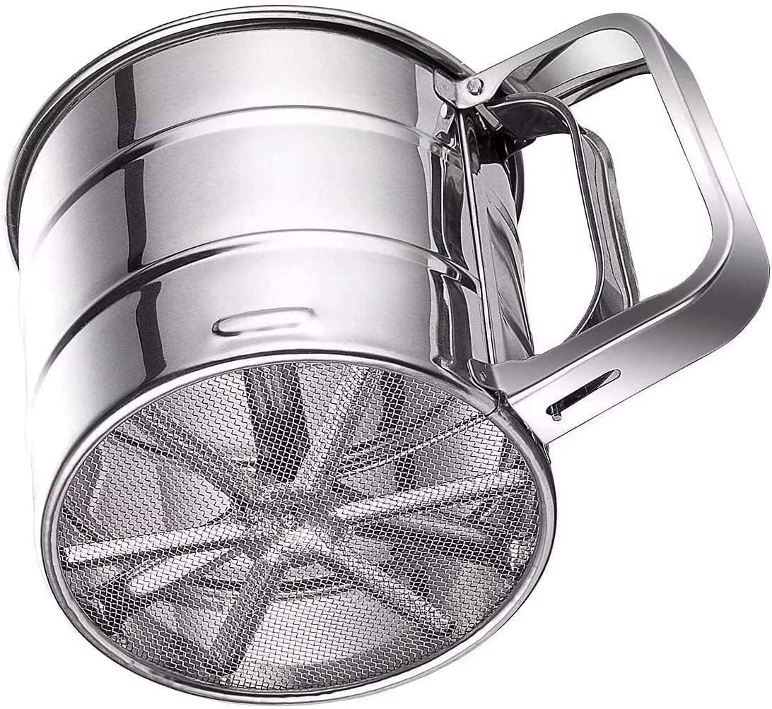 Flour Sifter Stainless Steel for Baking | Atta Channi/Flour Sieve with Fine Mesh & Easy Press Handle | Powdered Sugar & Maida Sifter | Baking Flour Strainer Kitchen Tool