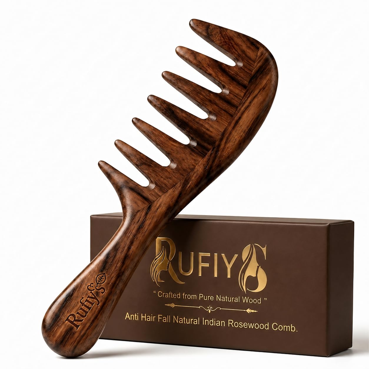 Anti–Hair Fall Indian Rosewood Wooden Comb for Hair – Anti Static Sheeham Wood Comb – Extra Wide Tooth Natural Hair Comb for Men & Women