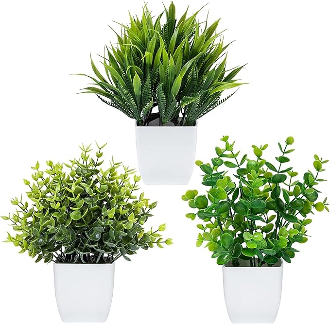 Dekorly Artificial Potted Plants, Artificial Plastic Eucalyptus Plants Small Indoor Potted Houseplants
