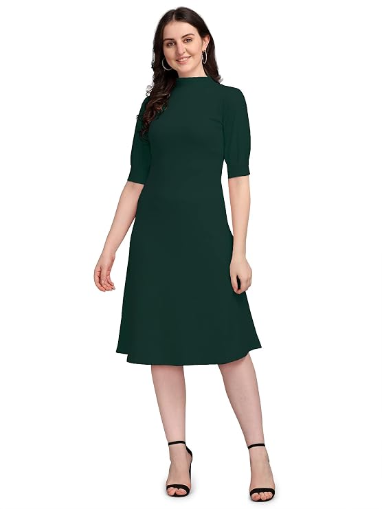 PURVAJA Women's Fit and Flare Knee-Length Dress in Black