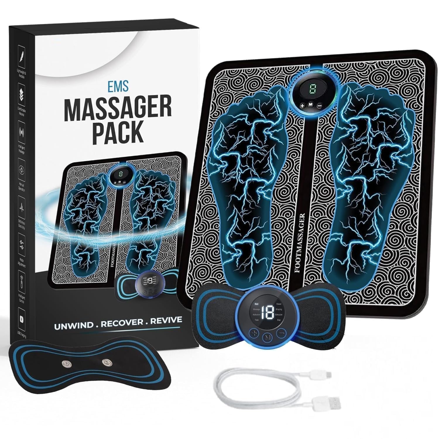 SONORO KATE [COMBO] Wireless Electric EMS Foot & Body Massager – Rechargeable Folding Pain Relief Mat with 8 Massage Modes & 19 Intensity Levels – Portable Muscle (FOOT AND BODY MASSAGER)