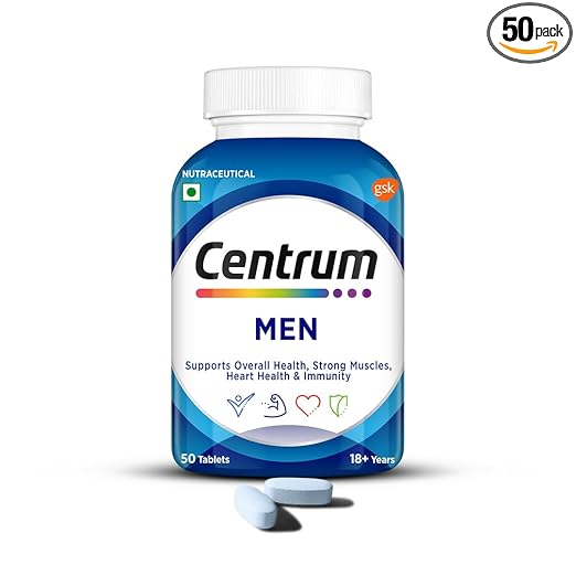 Centrum Men - Multivitamin Tablet for Men | With 23 Vital Nutrients including Zinc, Magnesium, Vitamin B, C, D, Calcium for Energy, Immunity, Muscles and Overall Health | Veg - 50 tablets