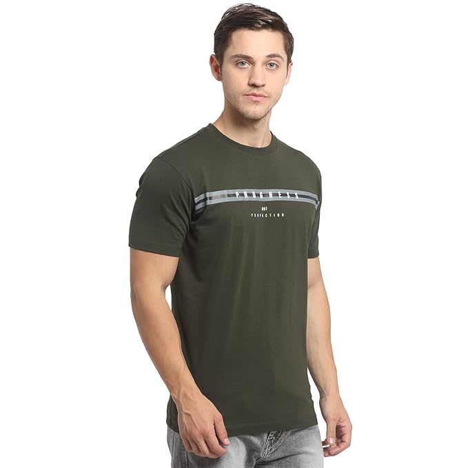Cantabil Men Green Cotton Blend Round Neck Half Sleeve Printed T-Shirt (MTSH00004-GREEN-N)