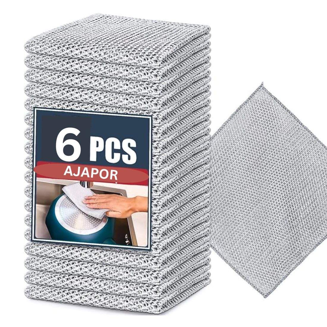 6 Piece Wire Dishwashing Rags for Wet and Dry Non-Scratch Steel Wool Scrubber,Cleaning Pads Multi-use Kitchen Wipes, Stainless Steel Miracle Cleaning Cloths Scrub Sponges