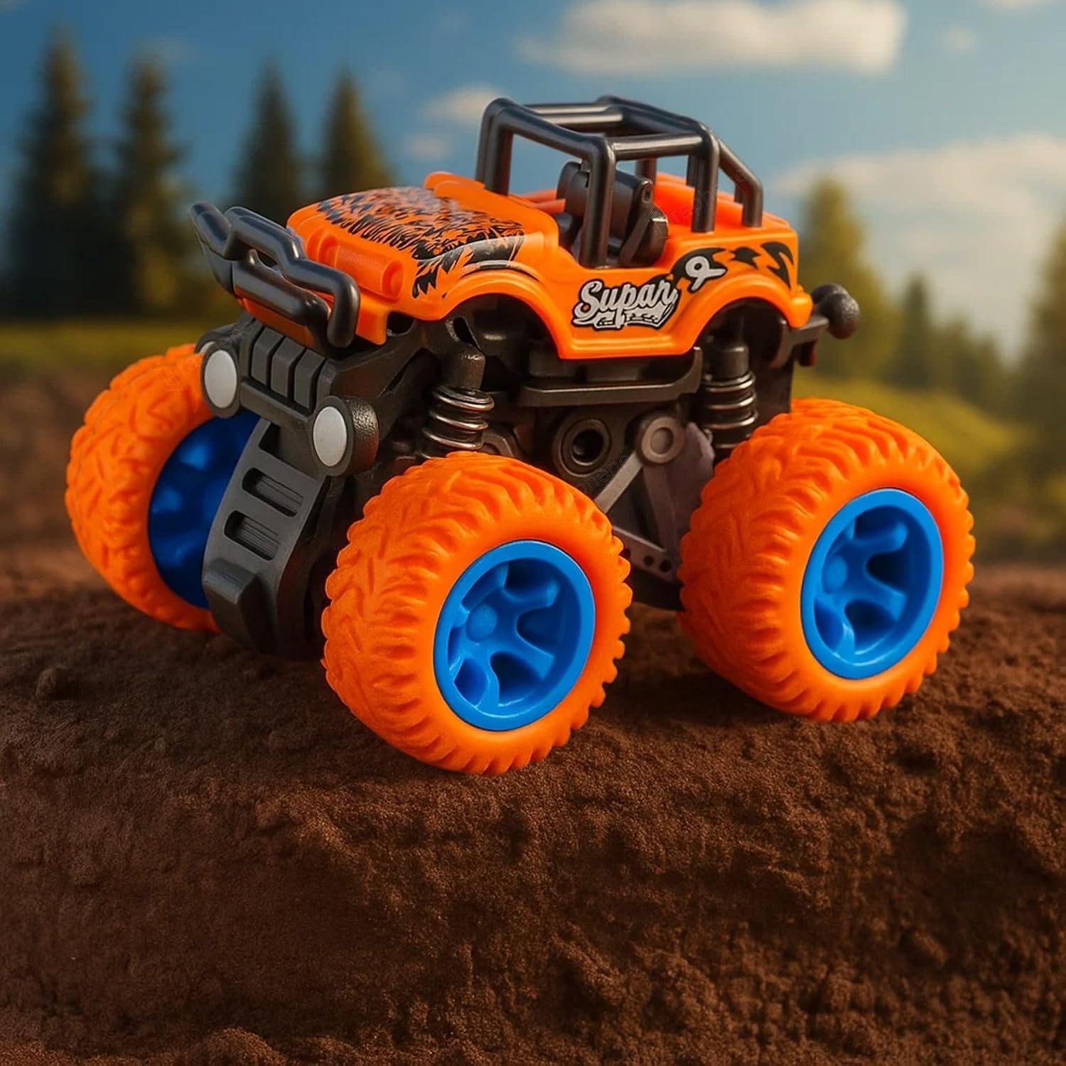 GRAPHENE 4WD Friction Powered Monster Truck Toy Push & Go Off-Road Car for Kids Amazing 360° Stunts