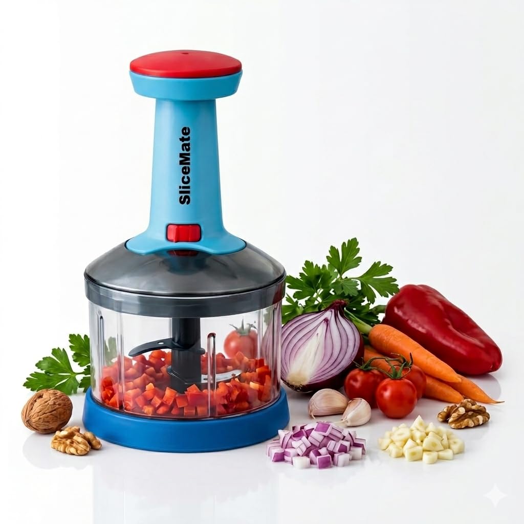 Vegetable Chopper, Manual Food Chopper with 3 Stainless Steel Blades, Onion Cutter, Vegetable & Fruit Chopper, Easy & Fast Kitchen Chopper, Strong Unbreakable Bowl