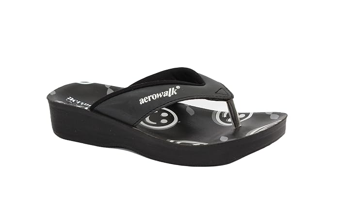 AEROWALK Stylish Fashion Slipper for Women | Comfortable| Lightweight | Anti Skid | Casual Office Footwear (0895_BLACK)