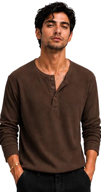 Men's Premium Waffle Knit Henley Tshirt for Men