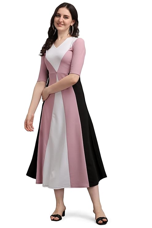 Purvaja Women's Geometric Half Sleeve Maxi Dress