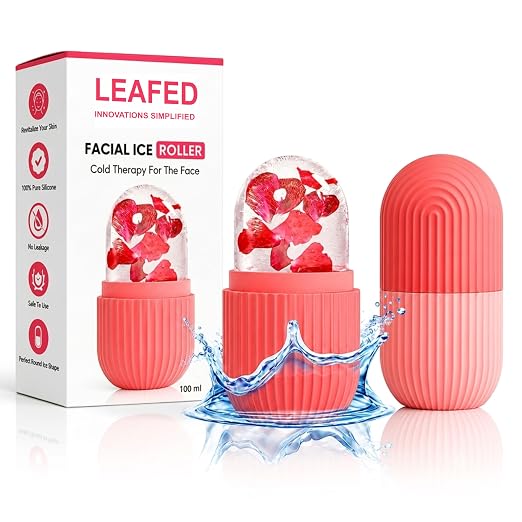 LEAFED Ice Roller for Face, Facial Ice Roller for Glowing Skin, Ice Roller for Face Massager, Puffy Eyes & Skin Tightening, Reusable & Unbreakable Face Roller for Men & Women (Pink)