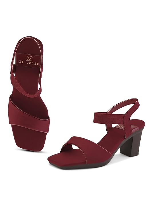 XE Looks Women's Trendy Block Heels | Open-Toe Sandals with Elastic Support | Anti-Skid Sole & Cushioned Footbed Block Heels For Girls & Women