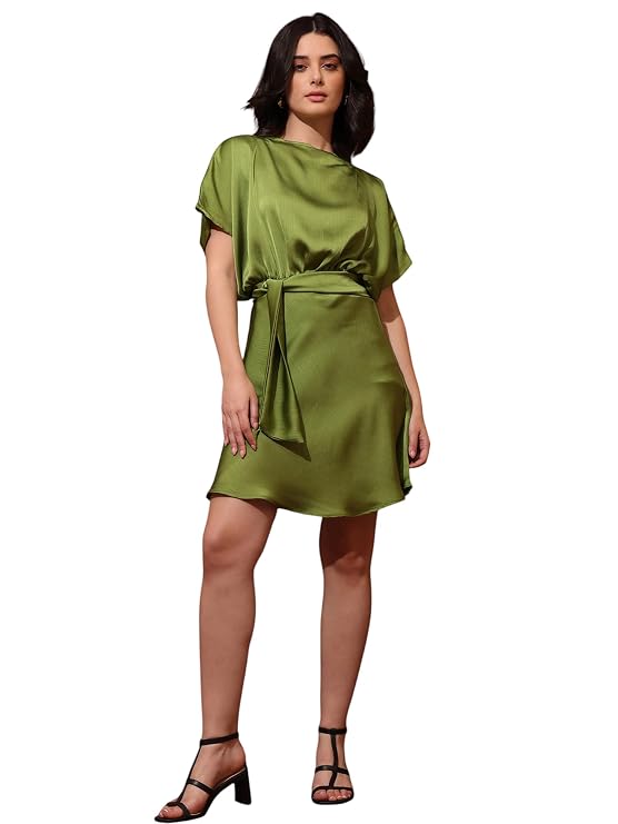 PURVAJA Women’s Cowl Neck Silk Blend Mini Dress (Floe-126-129)
