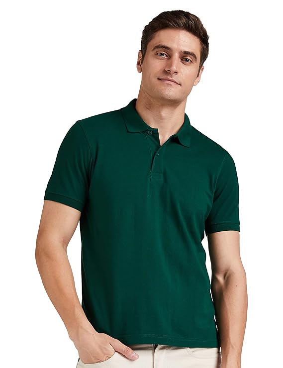 Amazon Brand - Symbol Men's Cotton Rich Solid Polo Tshirt | Collar Tshirts | Half Sleeves | Plain-Regular Fit