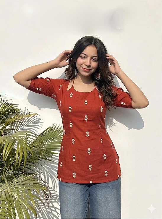 ANNI Designer Short Kurti for Women Latest Viscose Blend Printed Ethnic Tunic | Stylish Kurti Tops with Jeans Styling | Casual Office Wear | Trendy Indian Fashion for Woman