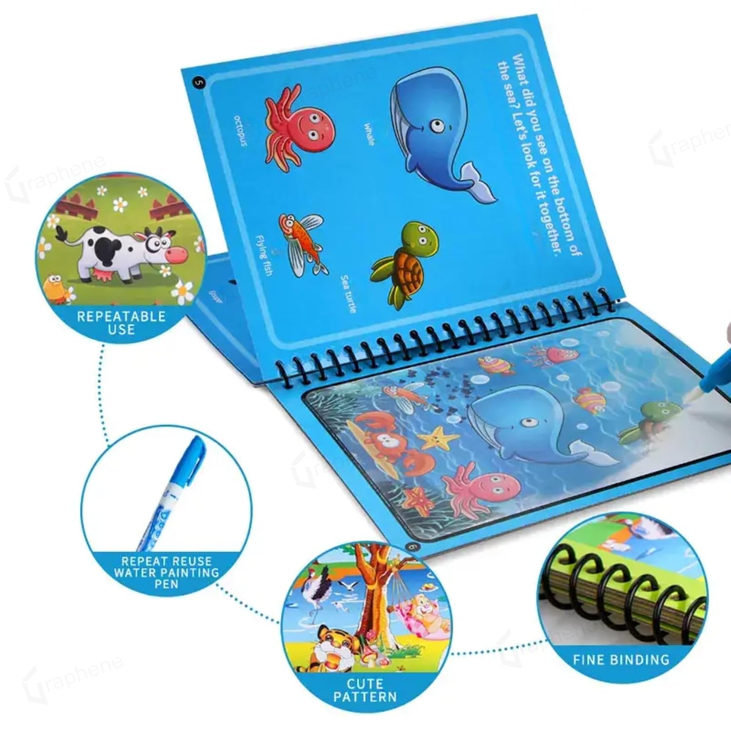 Graphene Magic Water Coloring Book, Educational Fun & Bonding Time for Kids, Reusable, Mess-Free Art with Quick Dry Technology, Promote Fine Motor & Drawing Skills, Ideal Travel