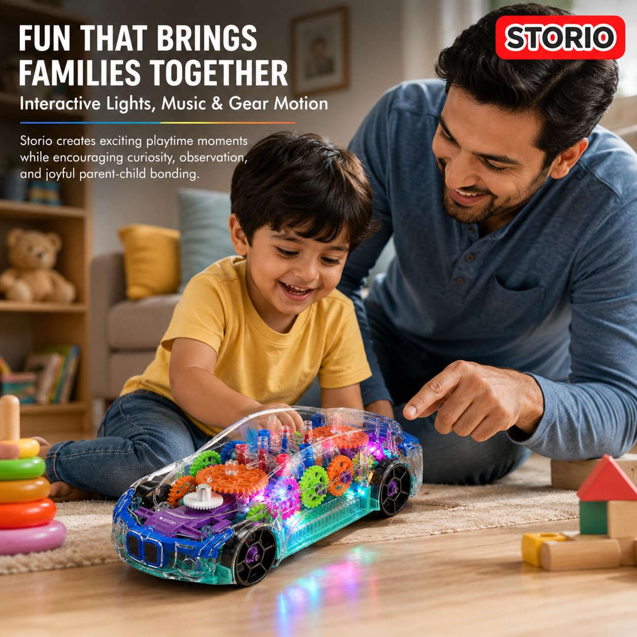 Storio 3D Baby Car Toy with 360 Degree Rotation, Gear Simulation Mechanical Car with Sound Music & Light Toys for Kids Boys & Girls, Multicolor