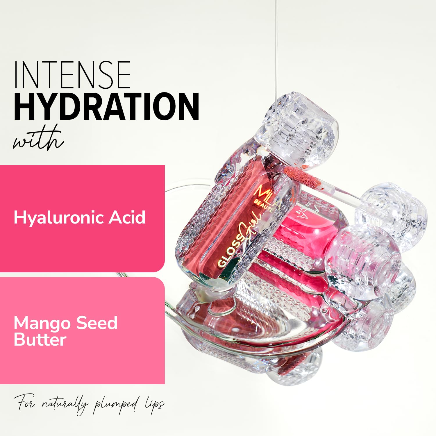 MILA BEAUTÉ Gloss Girl Lip Gloss|Enriched With Mango Seed Butter & Hyaluronic Acid |Light Weight & Non-Sticky Formula|Gives Fuller-Lip Effect & Extra Hydration