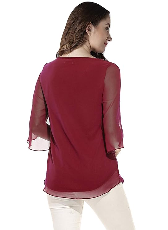 PLADO Women's and Girls Georgette Top Maroon
