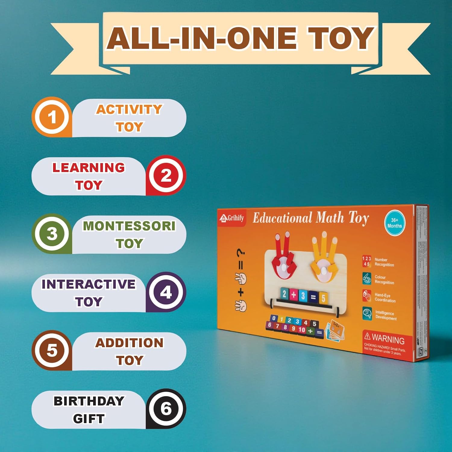 Educational Math Learning & Activity Toys for Kids 3-5 | Interactive Early Brain Development Montessori Toys for 3-4 Years Old | Number Blocks for Toddlers 3,4 | Birthday Gift for Boys & Girls