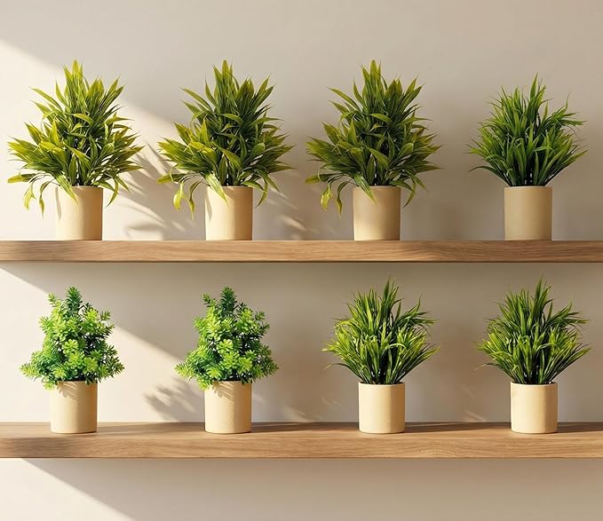 Dekorly Artificial Potted Plants, Artificial Plastic Eucalyptus Plants Small Indoor Potted Houseplants