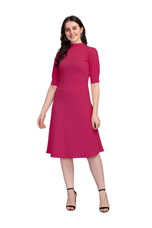PURVAJA Women's Fit and Flare Knee-Length Dress in Black