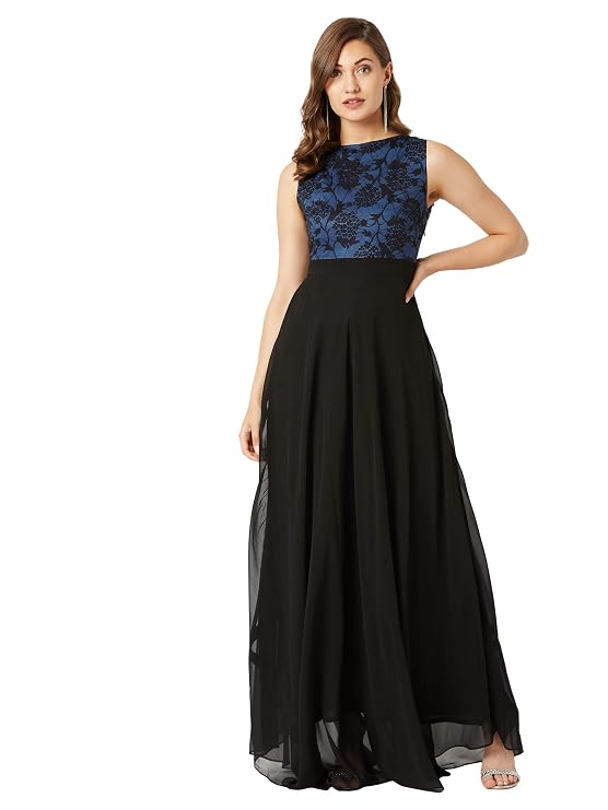 Miss Chase Women's Brick Red & Dusty Green Boat Neck Sleeveless Self Design Lace Overlaid Regular Dress