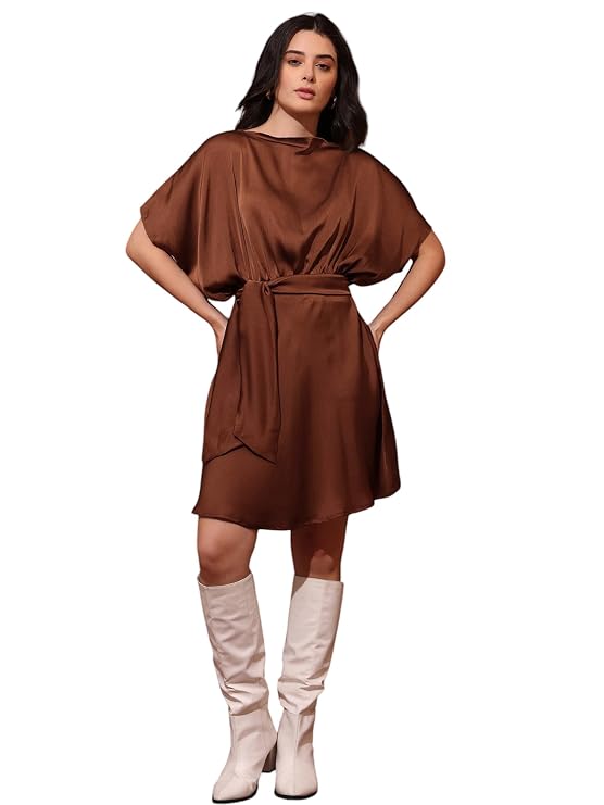PURVAJA Women’s Cowl Neck Silk Blend Mini Dress (Floe-126-129)