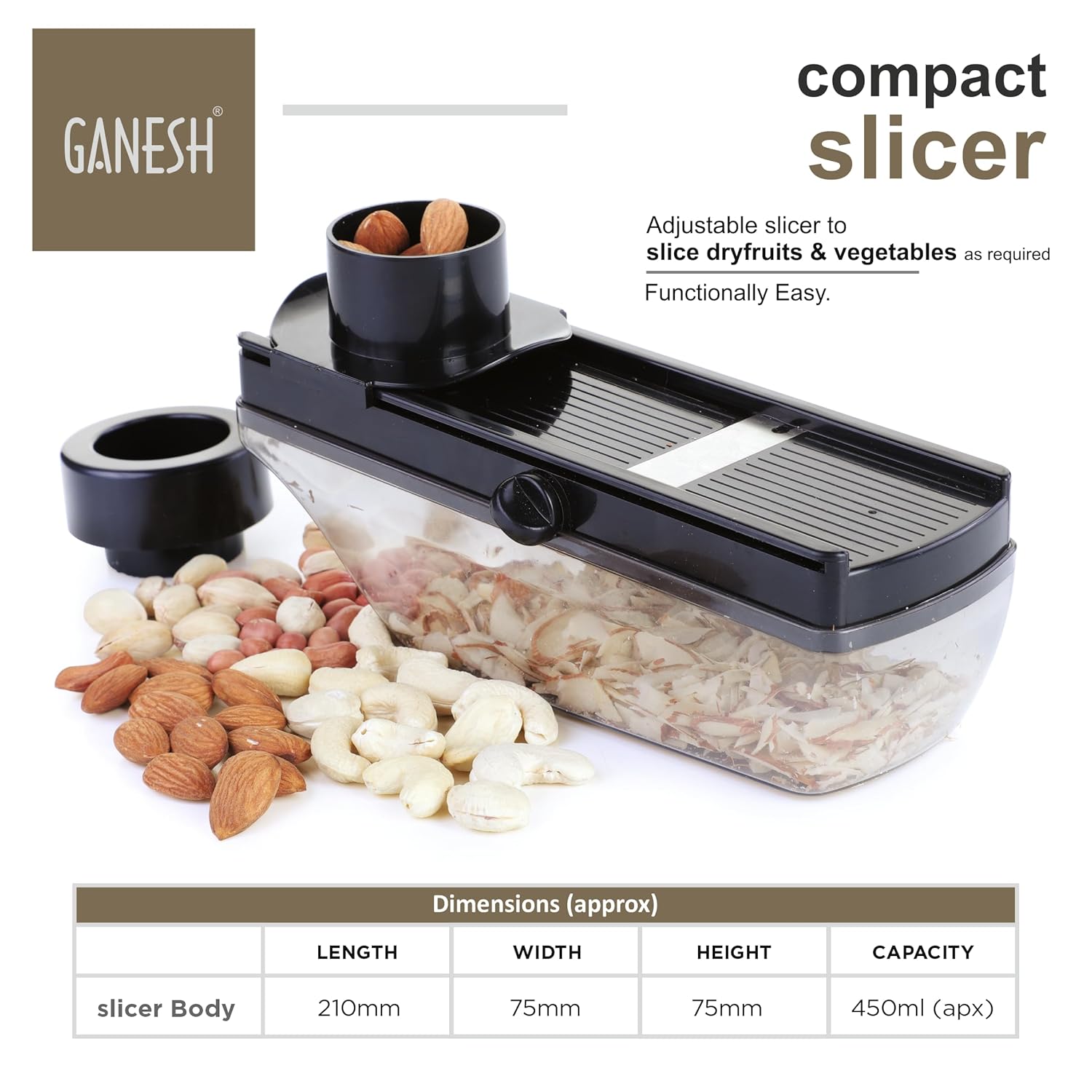Ganesh Plastic Vegetable Slicer & Dry Fruit Cutter, Black