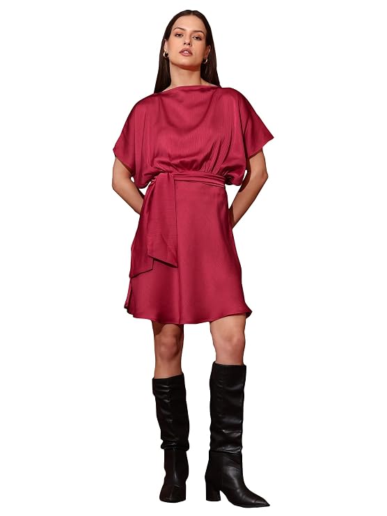 PURVAJA Women’s Cowl Neck Silk Blend Mini Dress (Floe-126-129)