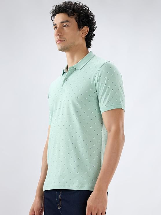 Raymond Men Modern Fit Print Pattern Pure Cotton Polo Neck Half Sleeve Casual T-Shirt