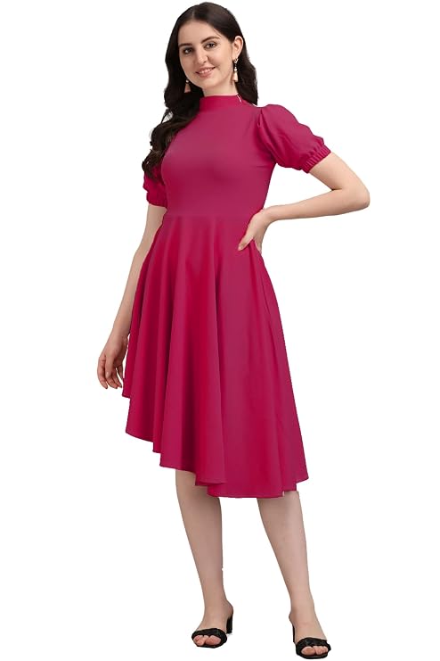 PURVAJA Women’s High-Low Knee Length Dress(Ruby-062-to-069)