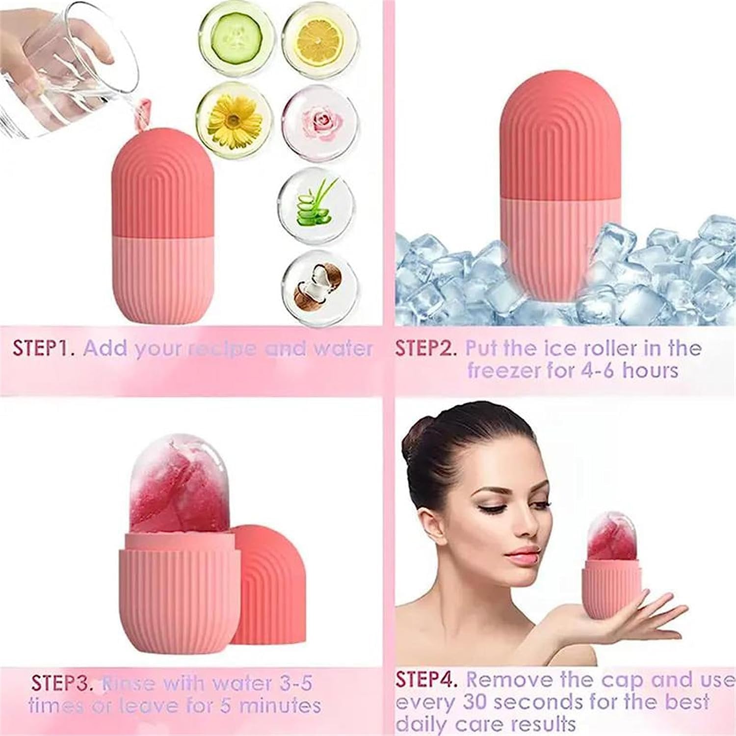 LEAFED Ice Roller for Face, Facial Ice Roller for Glowing Skin, Ice Roller for Face Massager, Puffy Eyes & Skin Tightening, Reusable & Unbreakable Face Roller for Men & Women (Pink)