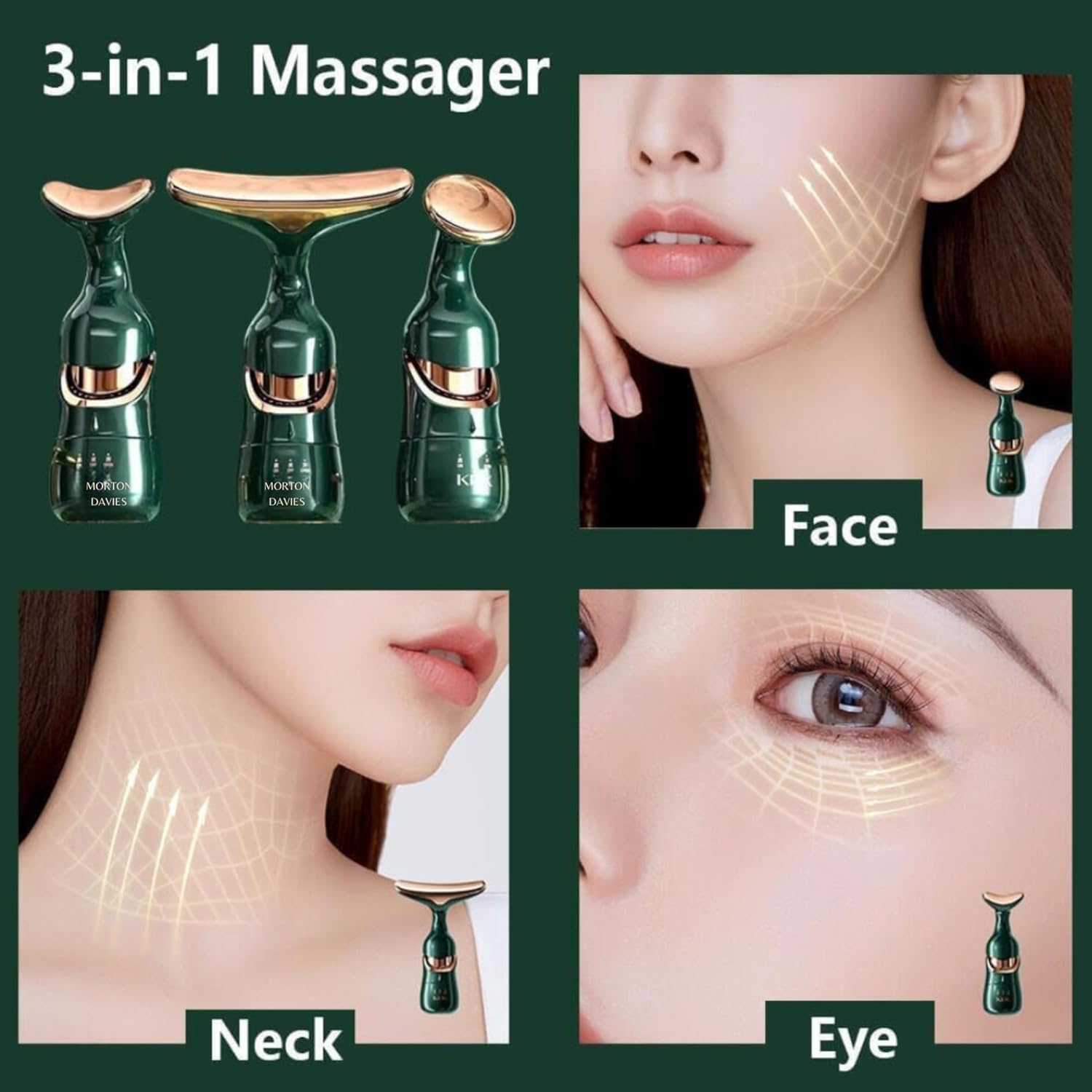 Facial Massager for Face and Neck, 3-in-1 Face Massager for Women, Anti Wrinkle & Aging Facial and Neck Massage Kit with 3 Massage Modes