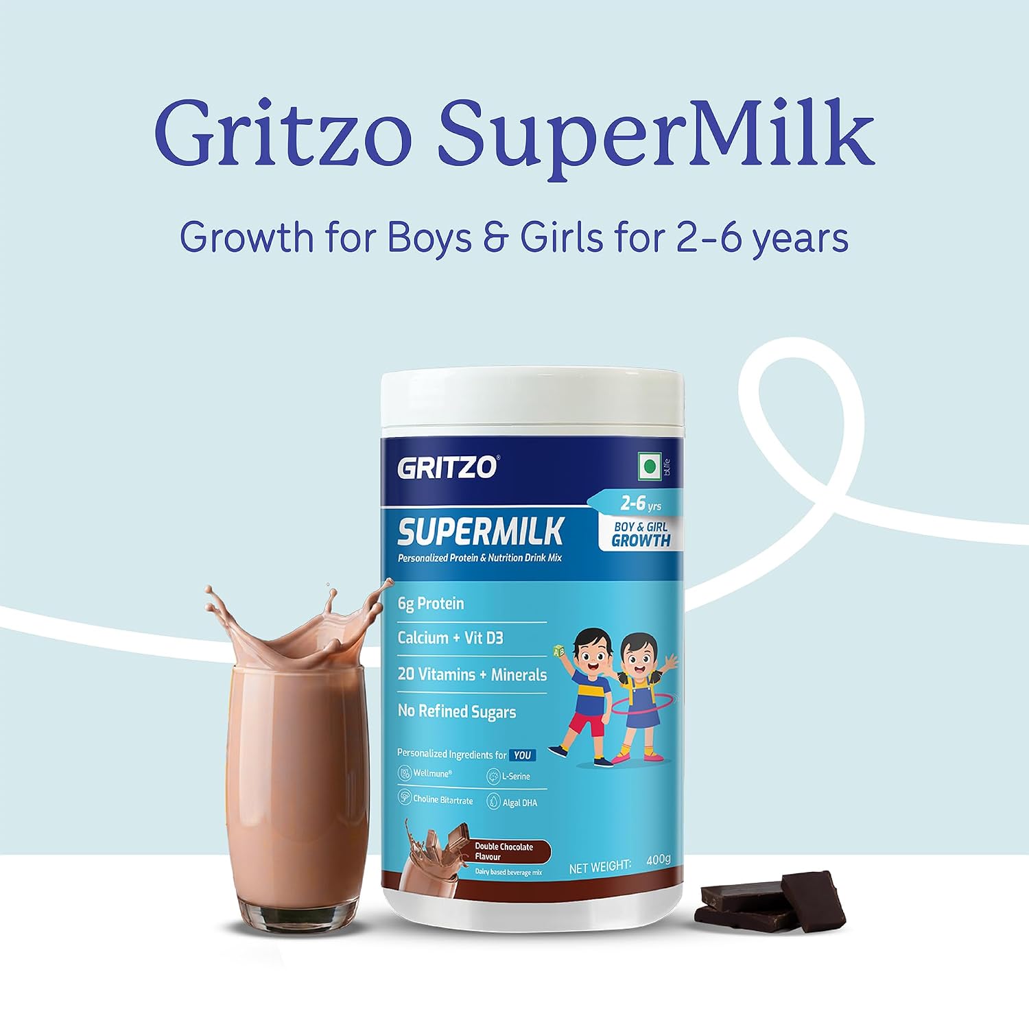 Gritzo SuperMilk Growth (2-6y Kids), Double Chocolate, 400g