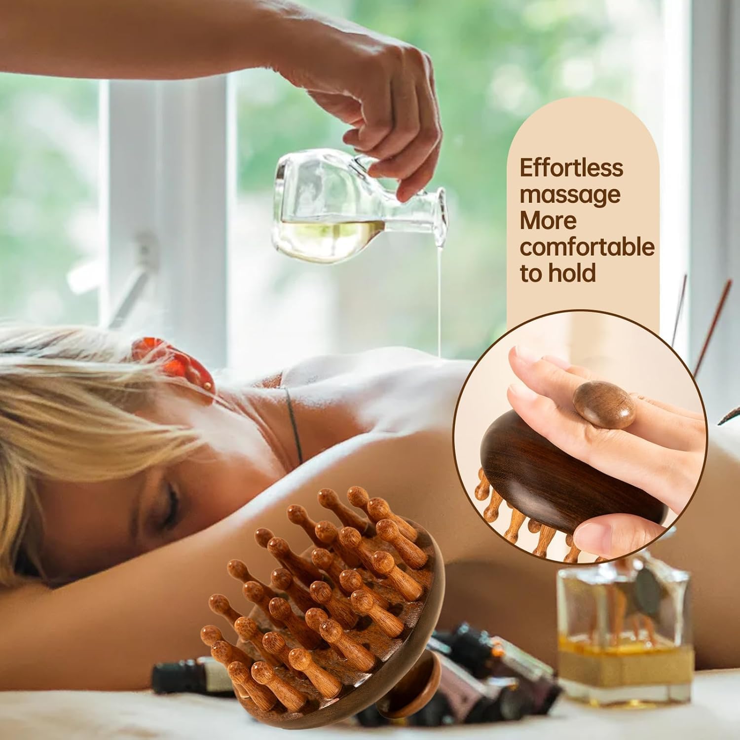 Flavoma Natural Wood Tooth Hair and Scalp Massager Comb | 28 Teeth Massage Comb | Stress Relief & Detox Shampoo Brush, Wet and Dry for Reduces Dandruff and Stimulates Hair Growth | Multifunctional Meridians Scalp Massager