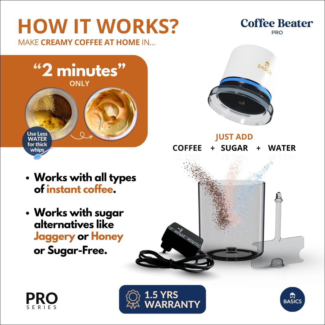 Coffee Beater - Automatic | Whipped Butter | Egg Beater | Pancake Mixer | Pakoda Batter, Electric 40 W, Yellow