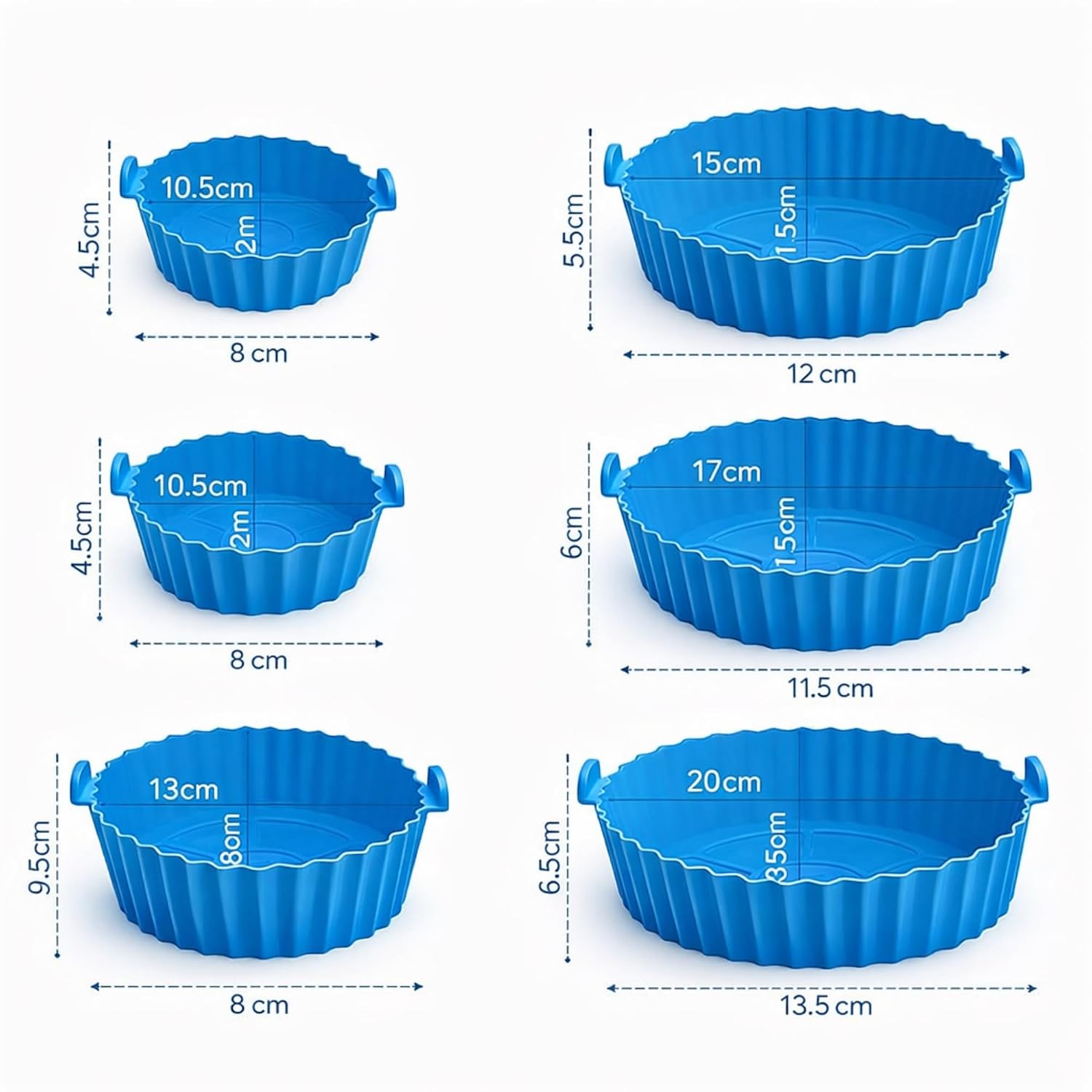 10 Pcs Combo Kit Air Fryer Silicone Liner Set (6 Sizes) with Oil Spray Bottle 200ml, Silicone Brush, Spatula & Heat Resistant Grip | Reusable Non-Stick Air Fryer Accessories