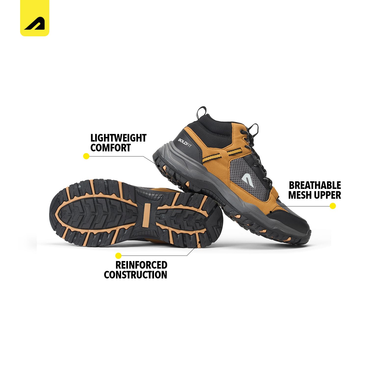 Boldfit Trekking Shoes for Man Outdoor Hiking Shoes for Man High Neck Footwear for Men Anti Skid Trekking Boots Water Repellent for Men Breathable Hiking Boots Riding Shoe for Bikers laceup Biker shoe