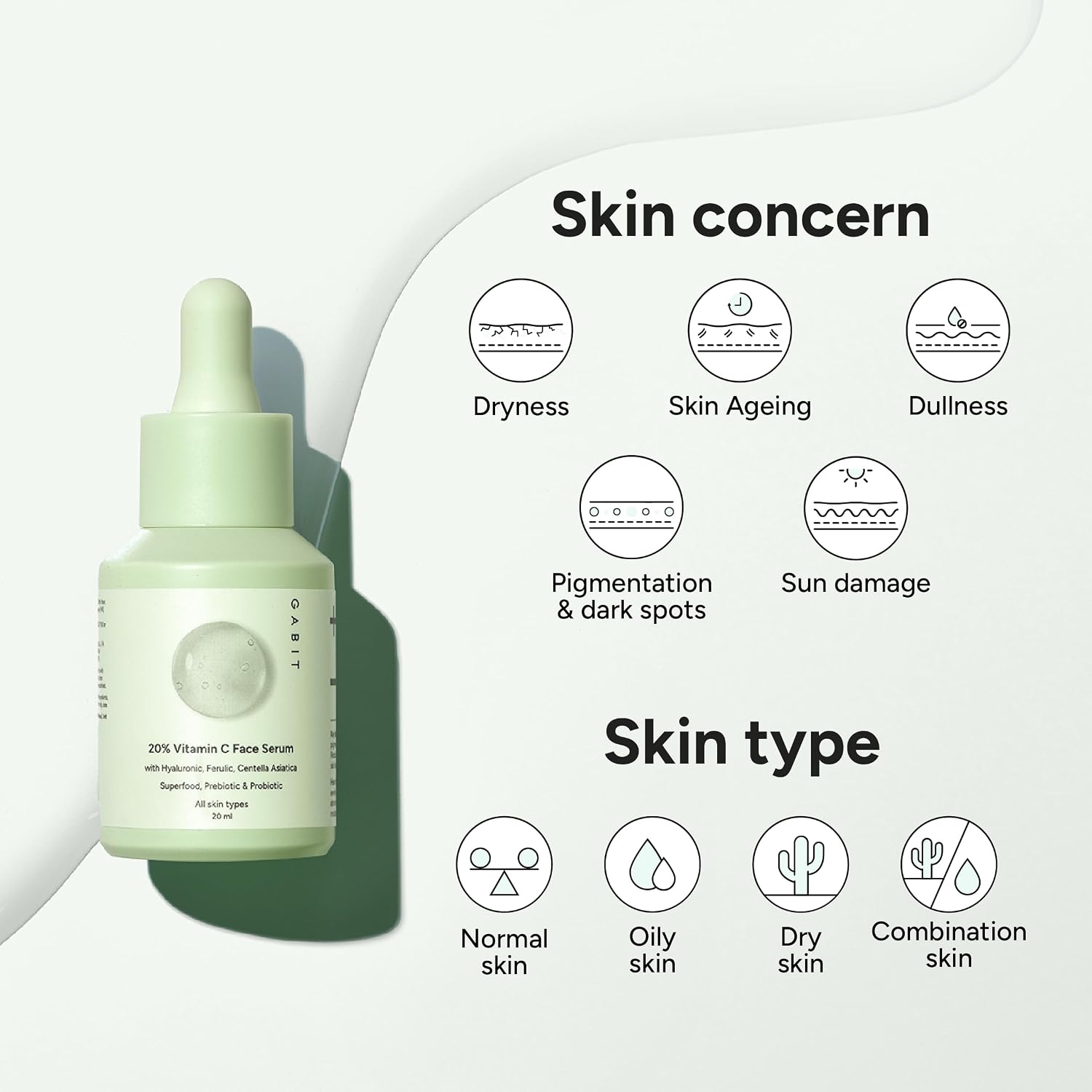 Gabit 20% Vitamin C Face Serum for Glowing Skin | Brightening Serum for Dark Spots, Dull Skin, Tanned Skin