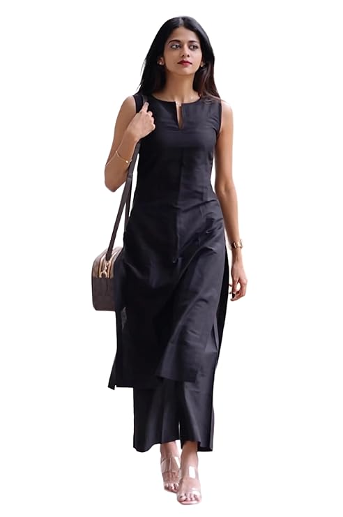 ANNI Designer Women’s Rayon Viscose Straight Solid Kurta with Palazzo Set | Sleeveless Ethnic Wear | Comfortable Two Piece Outfit for Office, Casual & Daily Use