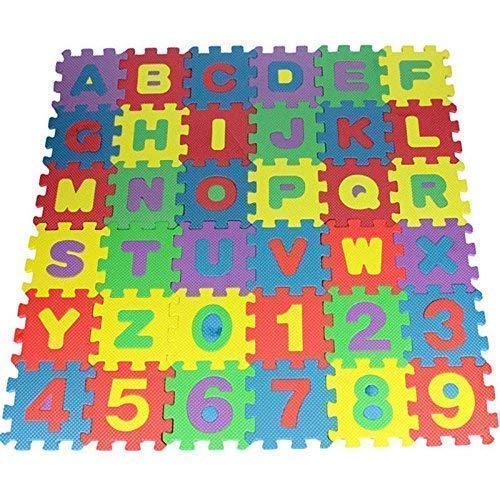 FunBlast 36 Pieces Mini Puzzle Foam Mat for Kids, Interlocking Learning Alphabet and Number Mat for Kids - Multi-Color