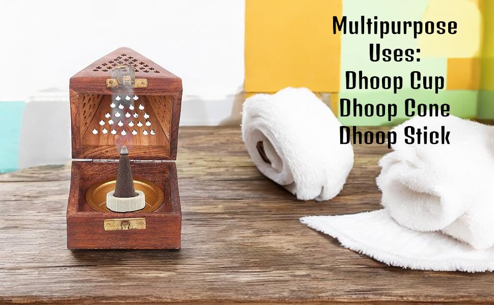 WOOD ART STORE Wooden Pyramid Shape Incense Box Hoder Stand | Wooden Agarbatti Stand with ash Catcher for Home Office