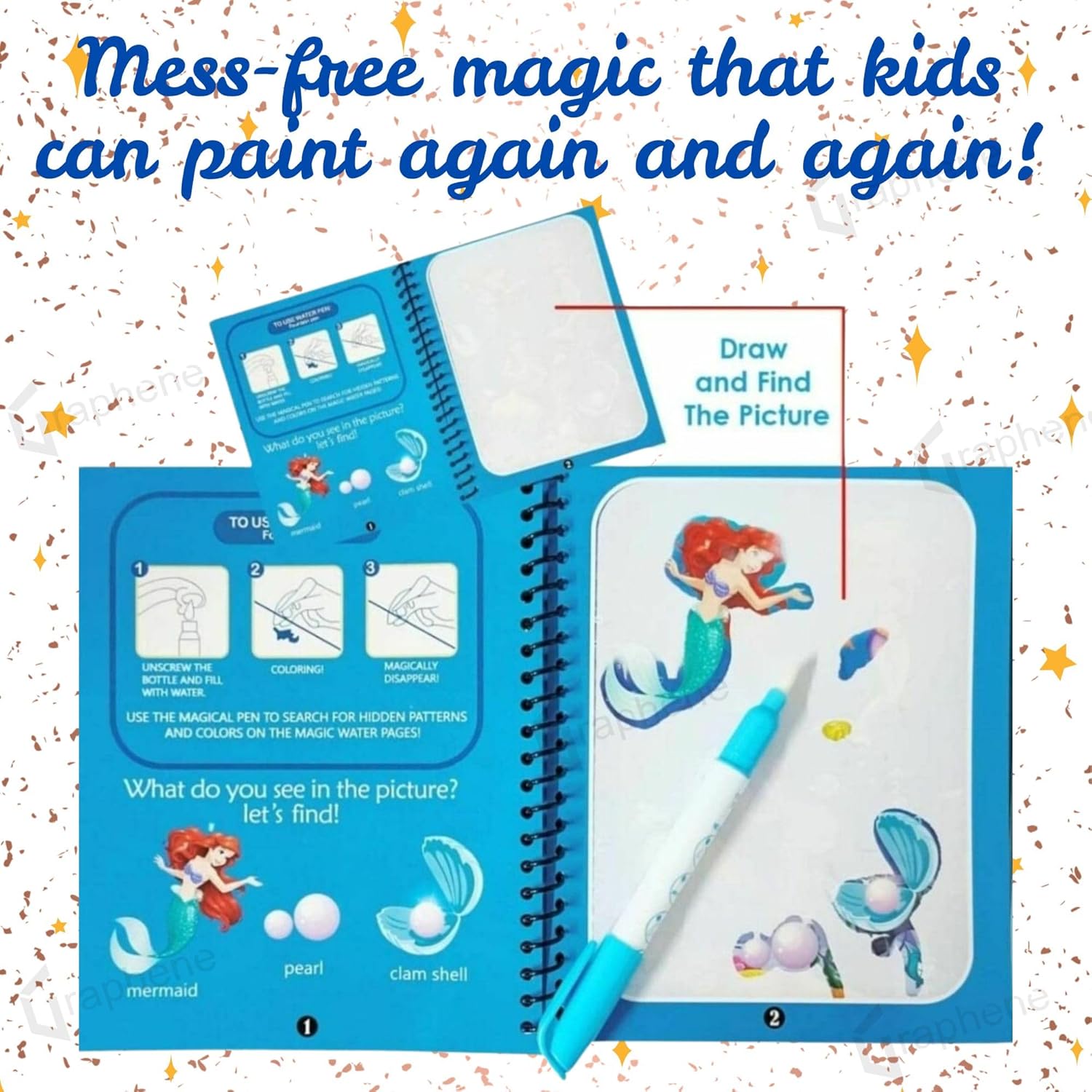 Graphene Magic Water Coloring Book, Educational Fun & Bonding Time for Kids, Reusable, Mess-Free Art with Quick Dry Technology, Promote Fine Motor & Drawing Skills, Ideal Travel