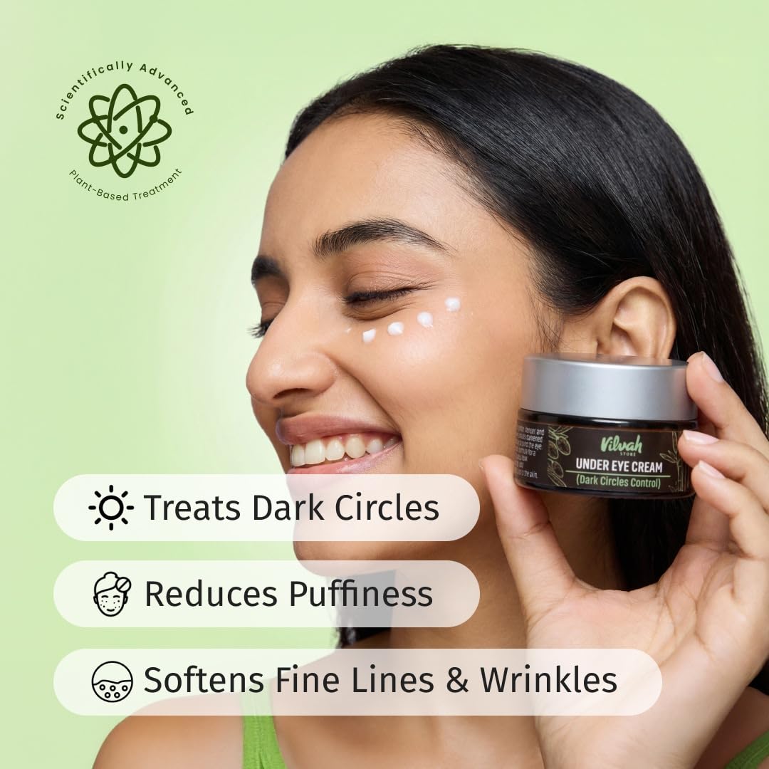 Vilvah Under Eye Cream | Reduces Dark Circles, Puffiness & Eye Bags | Hydrates, Smoothens Fine Lines & Firms Skin | Lightweight Eye Care for Tired Eyes | 20ml