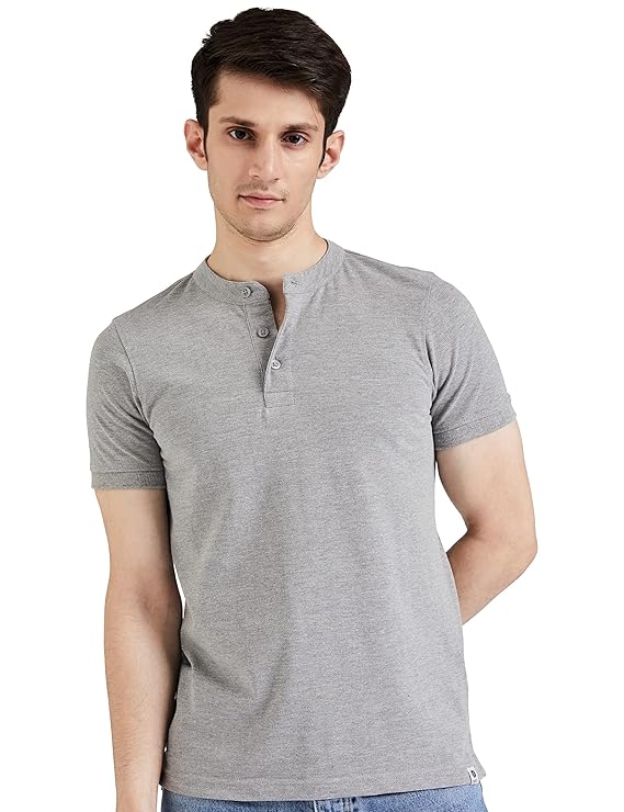 Amazon Brand - Symbol Men's Cotton Rich Polo T Shirt | Mandarin Collar Tshirts | Half Sleeves | Plain - Regular Fit (Available in Plus Sizes)