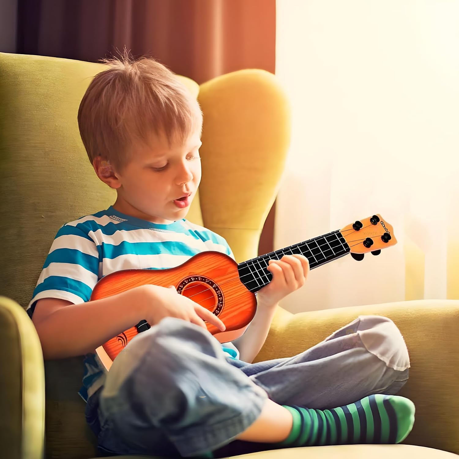 Wishkey Guitar for Beginners Kids Toys for 2-5 Years Boy Or Girl, 4 String Musical Instrument for Early Music Learning, Compact Role Play Guitar Under 2000 for Children