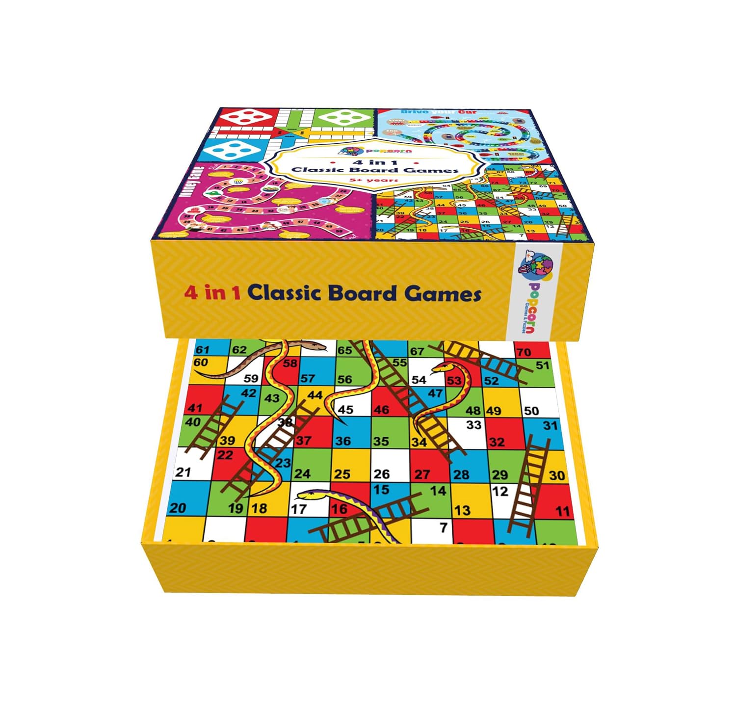 popcorn Games & Puzzles Classic Board Games for Smart Kids|Help to Boost Decision Making,Strategic Thinking and Problem Solving (4 in 1)