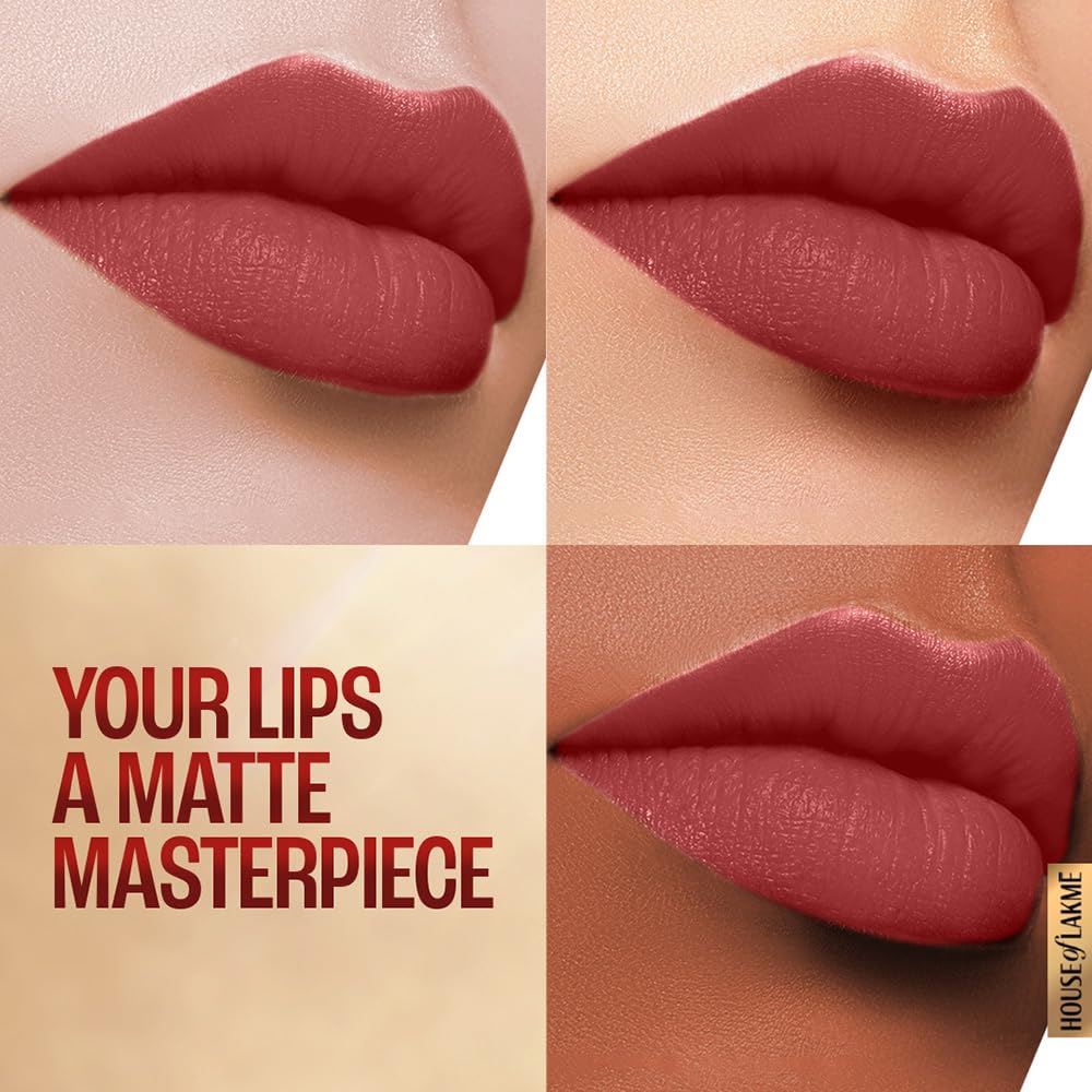 LAKMÉ LAKM Lakme Powerplay Priming Matte Lipstick, Smooth Finish, Lightweight Smudgeproof, Lasts 16hrs, Hydrates Lips,, Roseatte Red, 3.6g | Red