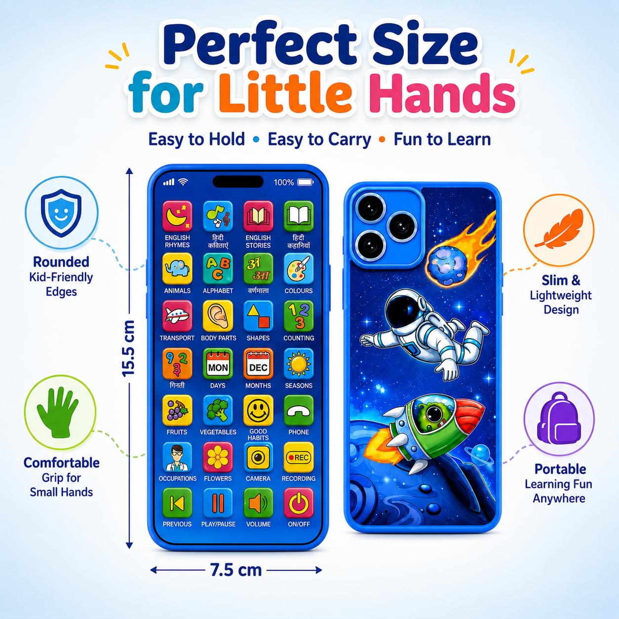 Kids Phone – Rechargeable Toy for Kids with 24 Learning Modes | Talking Dummy Mobile for Boys & Girls Age 2–12 | Educational Mobile Phone Toy with, Music & Games Flash Card